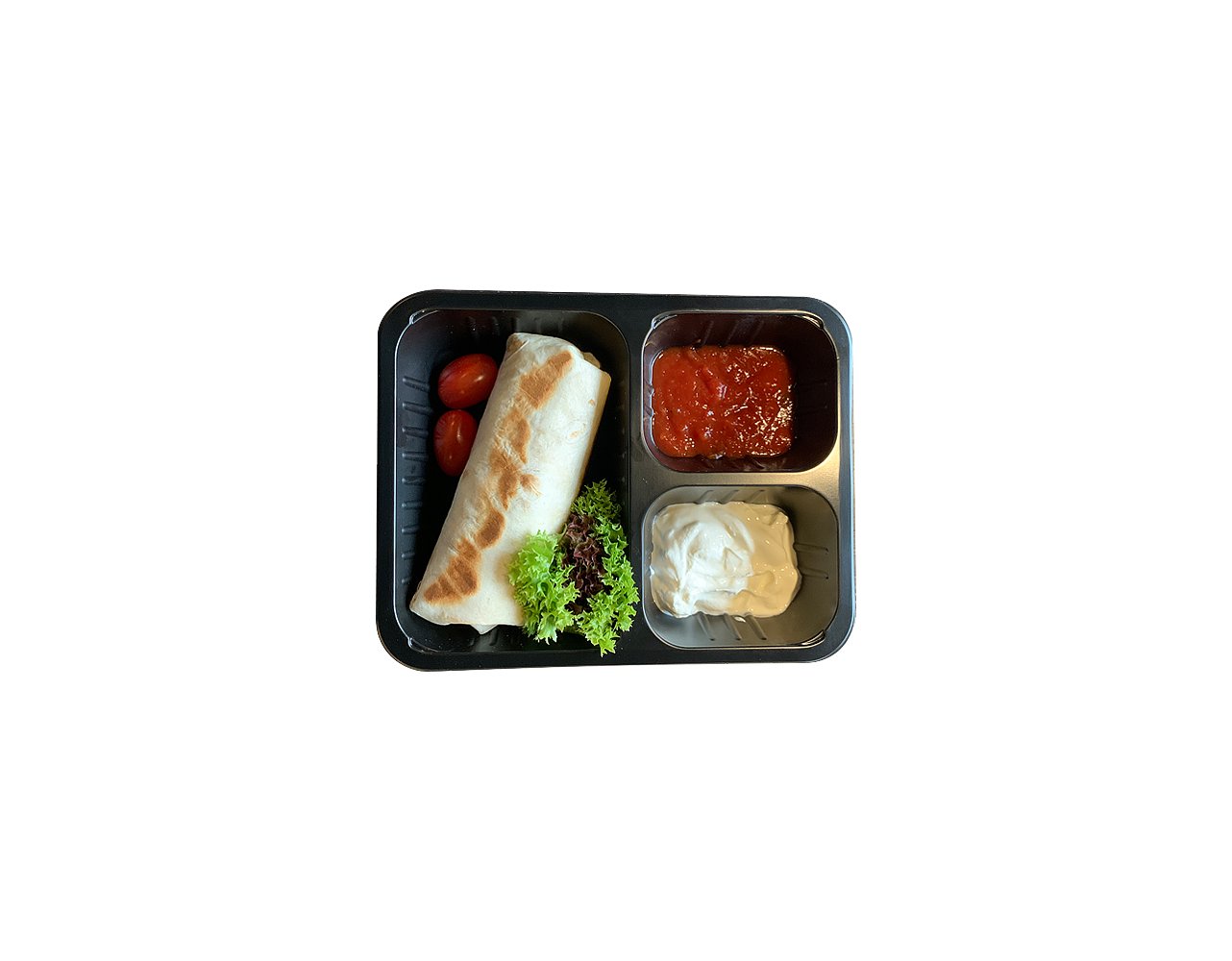Burrito s hovězím masem, rajčatová salsa, zakysaná smetana
